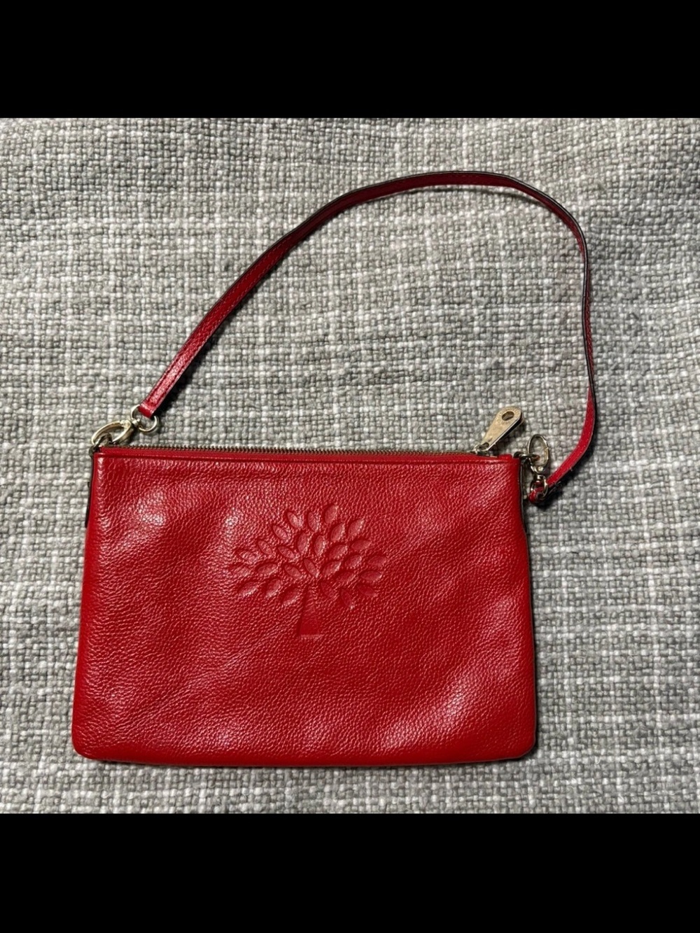 Mulberry Red Leather Wristlet with Tree Emboss
